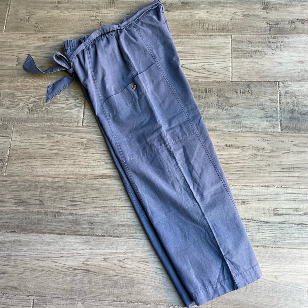 Free People Bluebell Belted Wide Leg Linen-Blend Pants W/Leg Pockets Blue SZ M - Picture 6 of 16